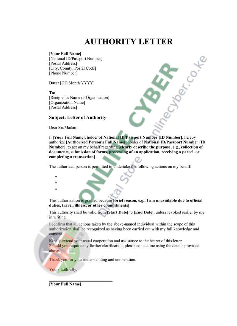 Preview of Authority Letter Template