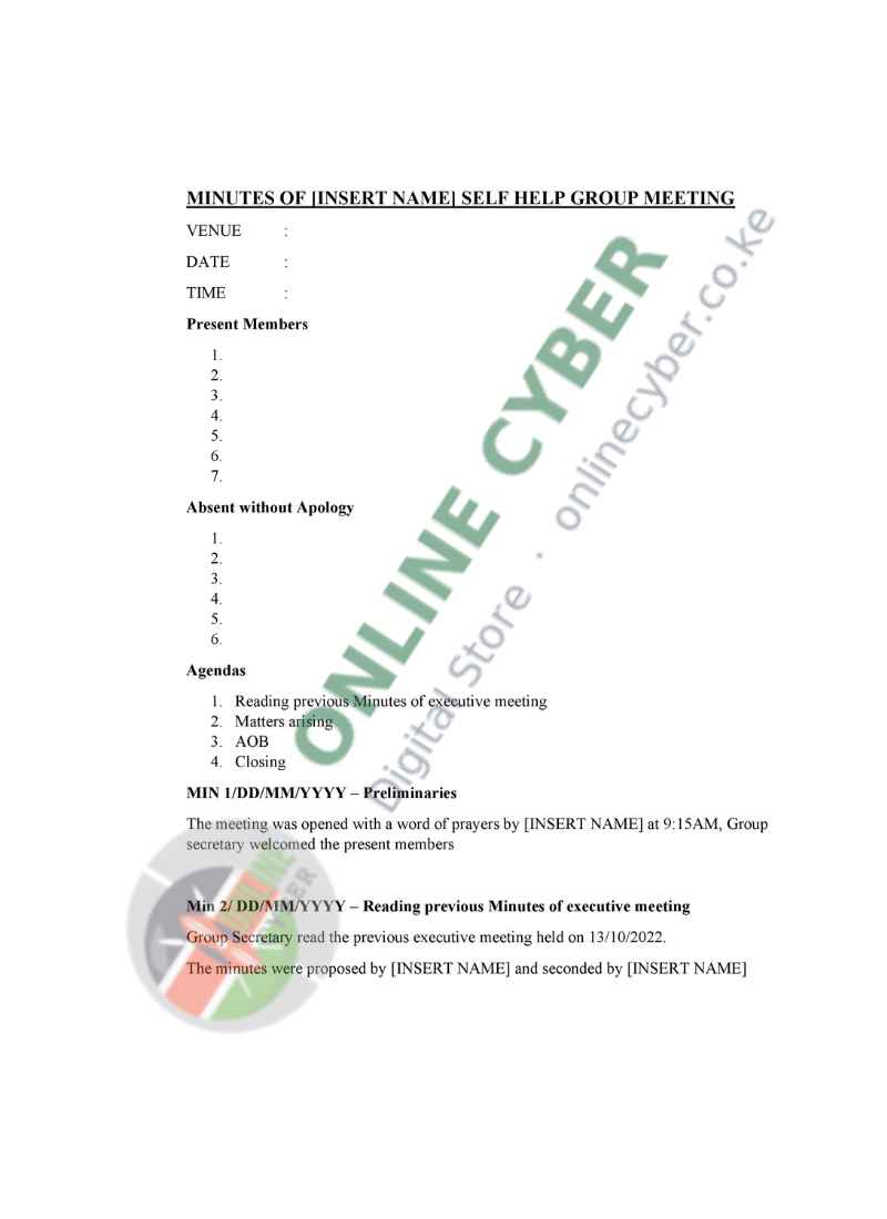 Preview of Meeting Minutes Template