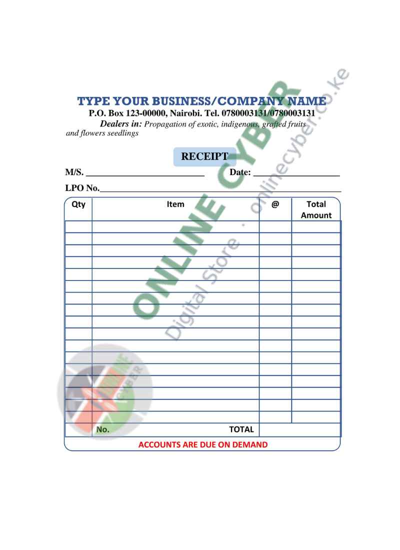 Preview of Receipt Template