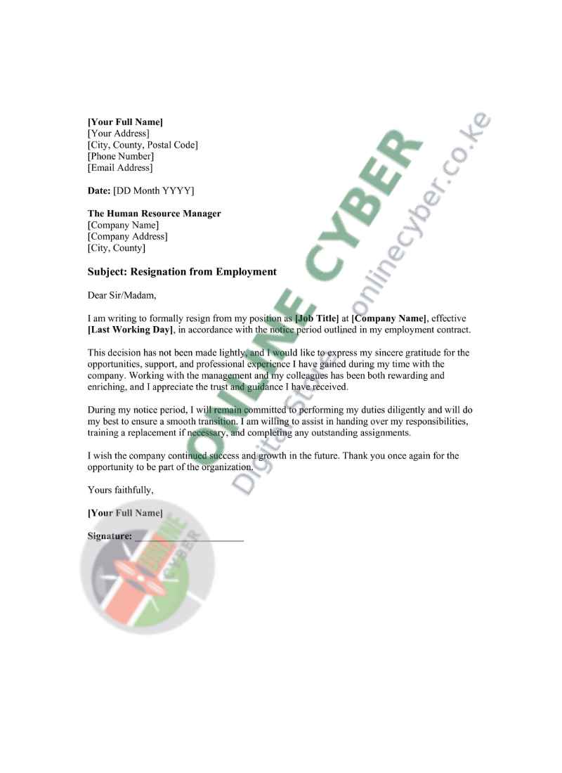 Preview of Resignation Letter Template